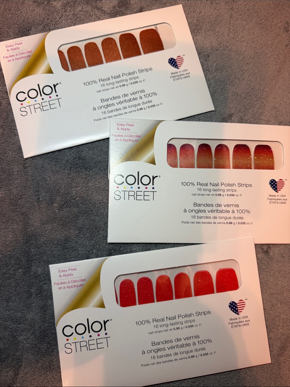 3 NEW Color Street Red & Gold Glitter Nail Polish Strips